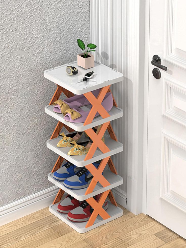 Multicolor Collar Plastic Shoe Racks Embellished Storage & Organization